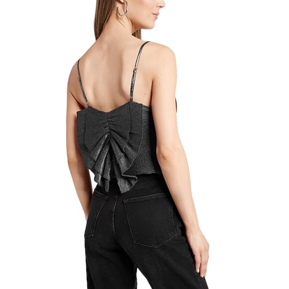 NWT Express Size S  Metallic Silver Pleated Bow Back Cropped Cami Sleeveless Top - Picture 3 of 10